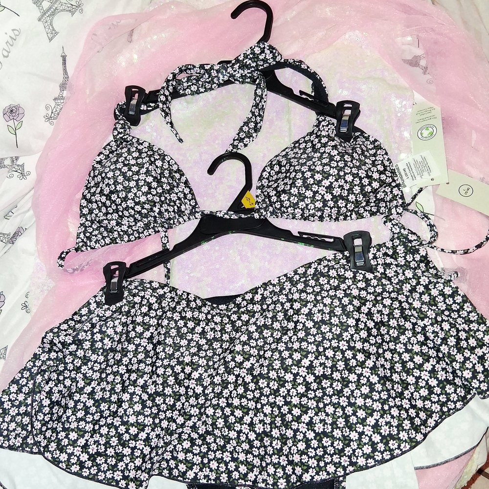 No Boundaries Black and White Floral Bikini Set